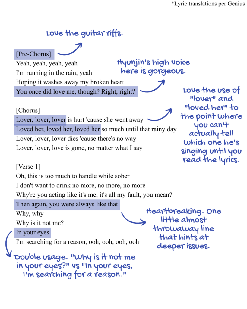 Prechorus, chorus, and verse 1 of Stray Kids' Hyunjin's "Lover" lyrics English translation.