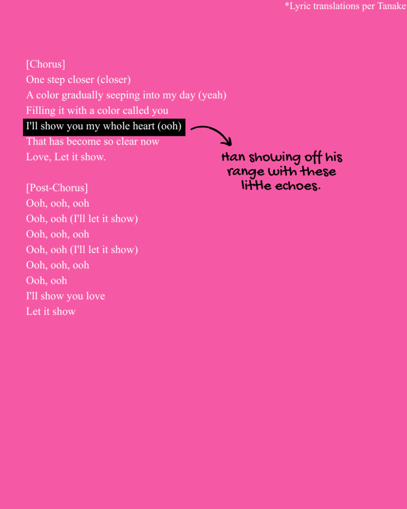 Chorus and postchorus of Yumi's Cells "Let It Show" English Translations.