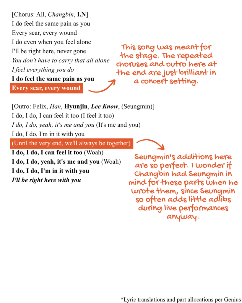 Chorus and outro of "I Do" lyrics English translations.
