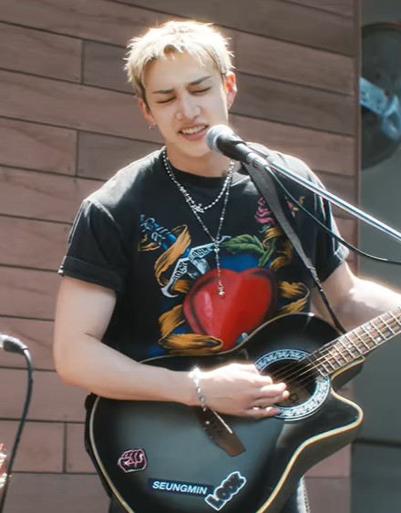 Seungmin sticker on Chan's guitar in "After You" music video.